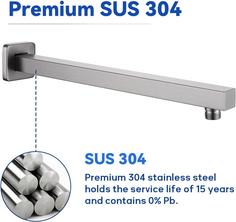 Aqua Access 16 Inch Rain Shower Head Extension Arm with Flange, Brushed Nickel, Made of SUS 304 Stainless Steel, Square Shower Arm Wall Mounted, Rainfall Shower Arm for Morden Bathroom - Image 5